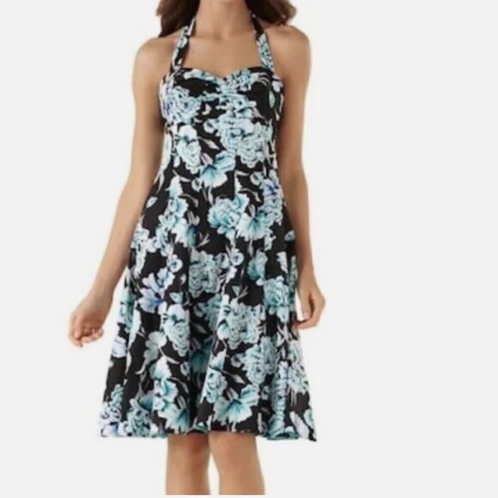 White House Black Market Floral Halter Fit and Flare Dress, Size 8